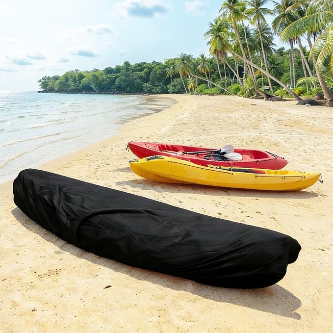Kayak Cover,420D Heavy Duty Waterproof & UV Resistant Kayak Covers for Outdoor and Indoor Storage,Tear and Fade Resistant Canoe Cover (Black, M (For 10.8-12ft kayak))