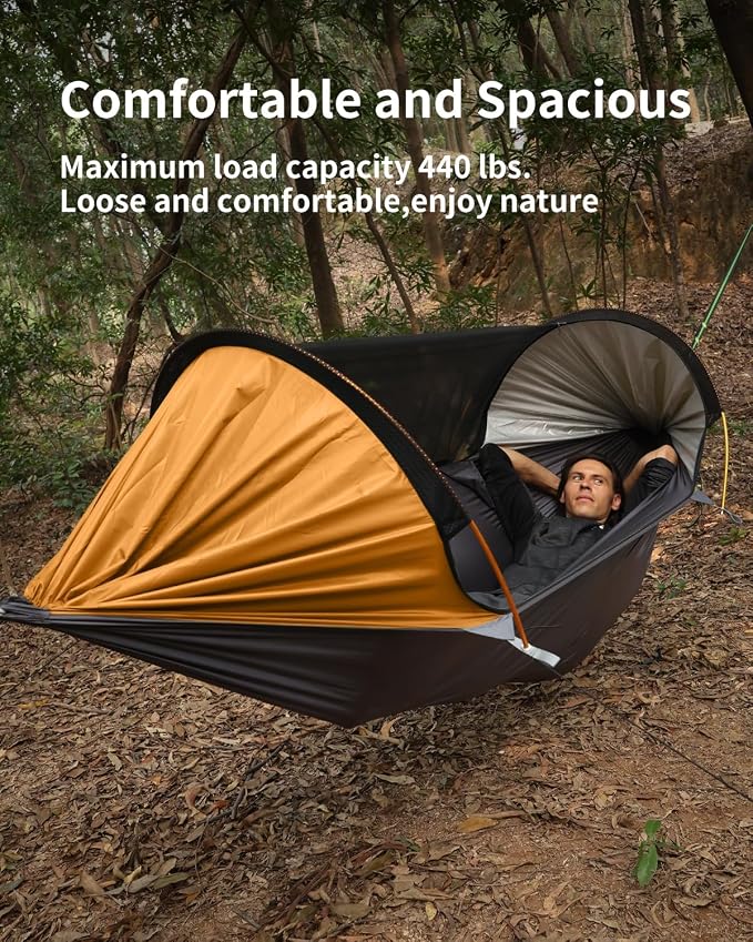 Camping Hammock Tent with Mosquito Net and Removable Sunshade, 4 in 1 Function, Lightweight Hanging Hammocks Tree Straps Swing, Bivvy Ground Tent for Outside, Hiking, and Travel