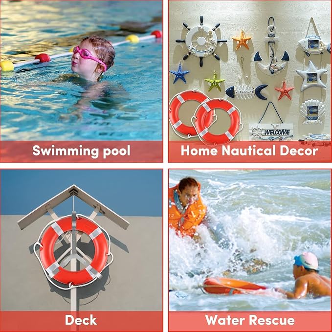Life Ring for Boating Safety - 23" and 28" Boat Safety Throw Rings with Reflective Strip and Grab Lines