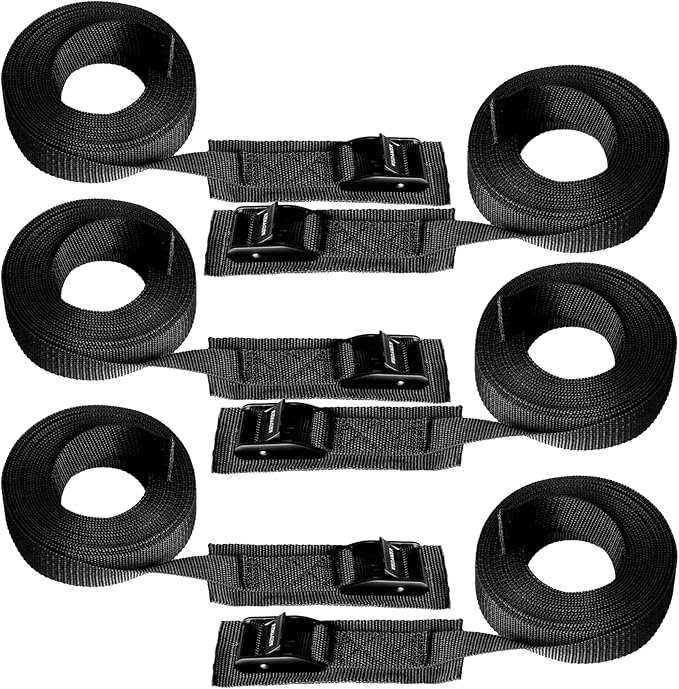 WEDAMER 6 Pack Kayak Tie Down Straps 16.4Ft Cam Buckle Tie Downs Adjustable Kayak Strap for Trucks Motorcycles Boat RV, Ratchet Lashing Straps for Roof Rack Trailer Cargo Packing Securement 1" x 16.4'