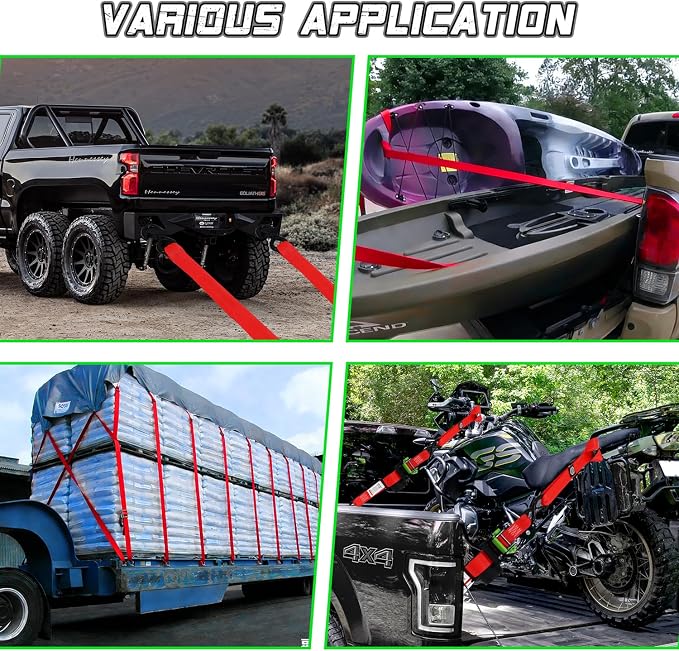 Retractable Ratchet Straps (2pk) -Patented | 1.5 in x 16 ft Heavy Duty Auto Ratchet Straps with Soft Loops | Perfect Automatic Tie Downs for Motorcycle,Kayak and Truck | Break Strength 5,000LBS/2268KG