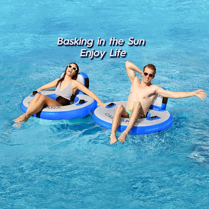CALOBANA Round Floating Ring Inflatable Water Hammock Heavy Duty River Floats Lake Raft for Adults Tanning Pool Lounger Float Island Platform Pad Mat for Party