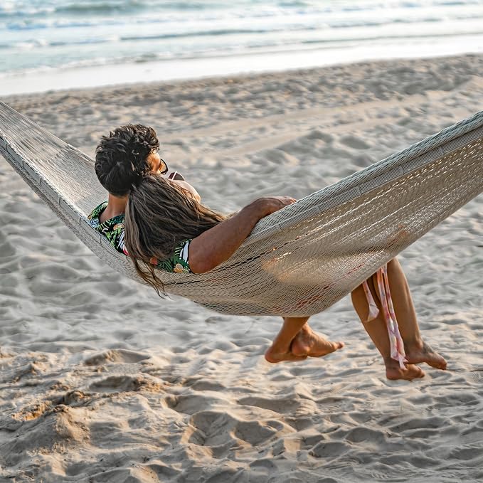Lazy Daze Hammocks Handwoven XL Mayan Hammock, 10.5 FT Soft Rope Double Hammocks, Portable Outdoor Hammock with Carry Bag, 2 Straps & Carabiners for Patio Outside, 550 lbs Weight Capacity, Natural