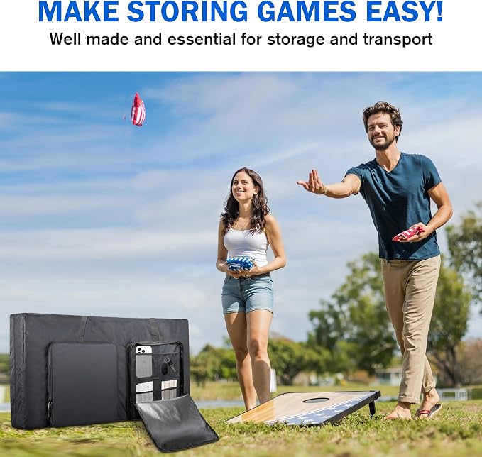 ZKOO Cornhole Carrying Case Fits 4' x 2' Regulation Size Board, Heavy-Duty 600D Cornhole Boards Bag with Extra Pockets for Cornhole Outdoor Games