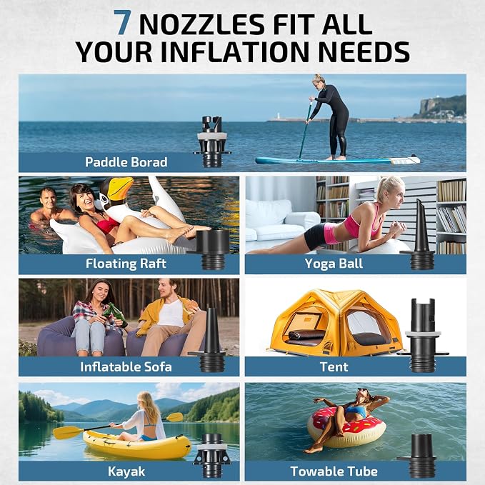 Swonder SeaFalcon Paddle Board Pump, 5200mAh Rechargeable High-Pressure Electric Air Pump with Removable Battery, Portable 3-in-1 Air Inflator with Power Bank & Camping Light