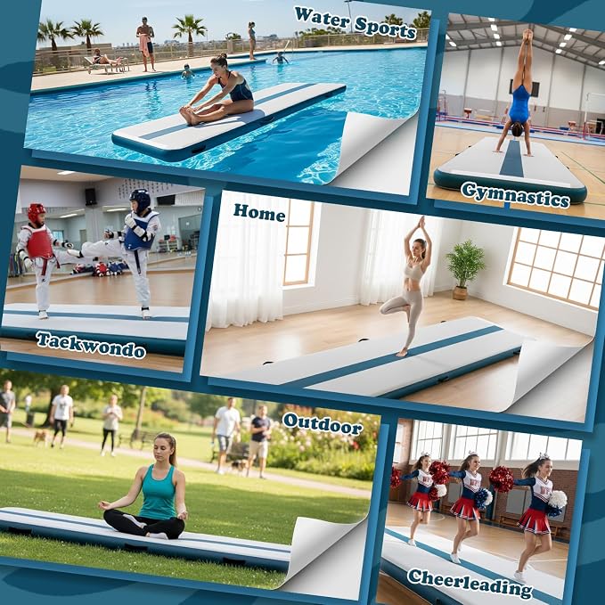 Tuxedo Sailor Inflatable Gymnastics Mat with Electric Pump, Storage Bag, Repair Kit–Air Mat for Home Training, Cheerleading, Yoga