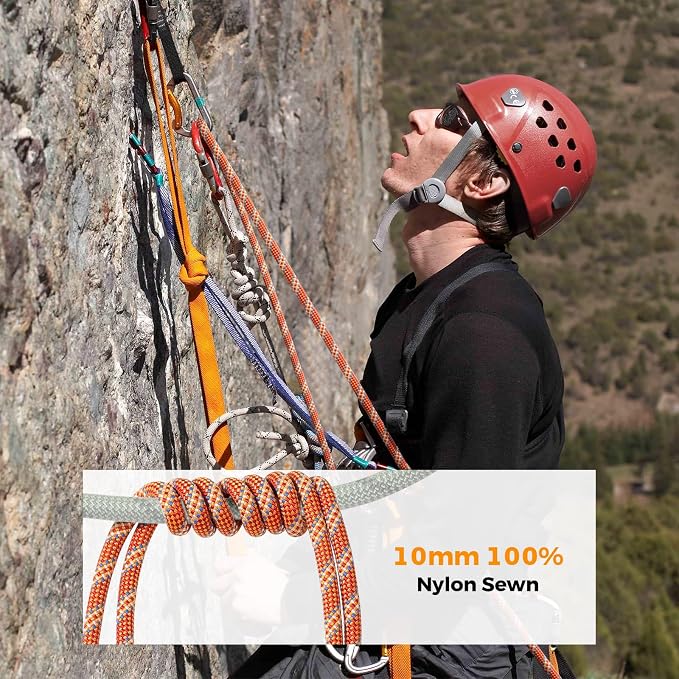 10mm Nylon Prusik Cord, Pre-Sewn 47in(120cm) Prusik Loop, 22KN / 4950lbs MBS High Strength Friction Cord for Rock Climbing, Arborist Tree Work, Rescue, Rappelling and Aerial Operations