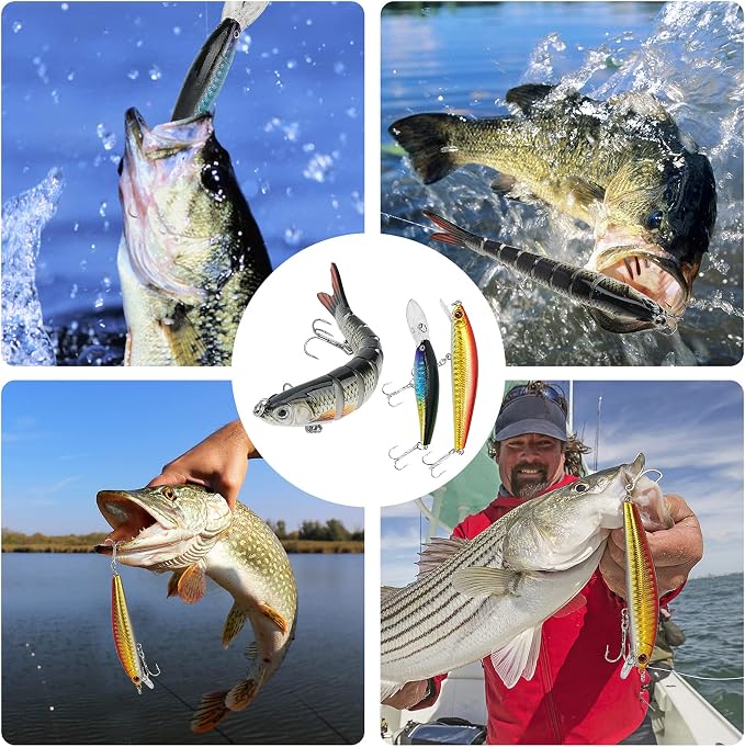 Fishing Lures Tackle Box Bass Kit with Plier,Saltwater & Freshwater Baits | 1.Suitable for beginners and gifts for kids 2.experiment with different techniques 3.Easy to store and transport your gear