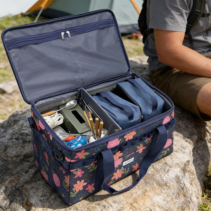 49L Camping Organizer Bag with 2 Removable Storage Cubes, Waterproof Foldable Car Trunk Organizer for SUV Truck Van, Heavy-Duty 600D Oxford Camping Storage Bag for Outdoor, Kitchen, Travel