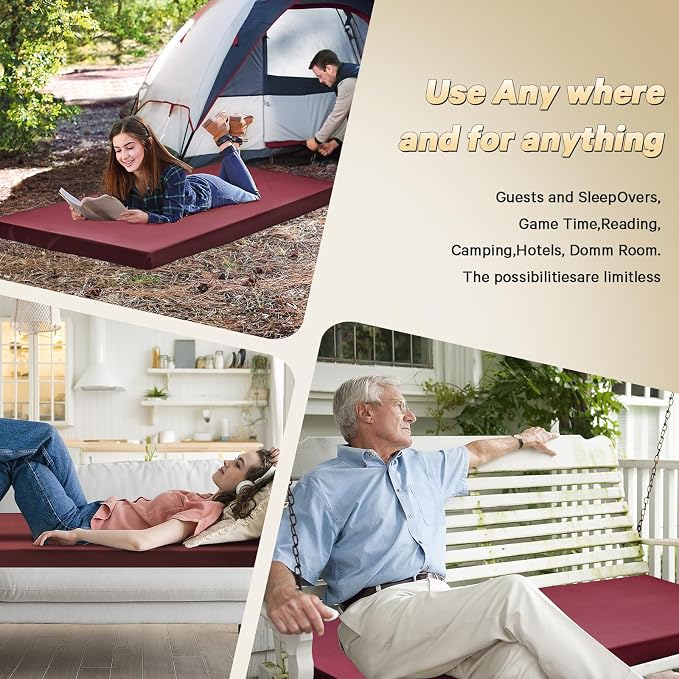 CYMULA Camping Cot Pad 2 Inch Memory Foam, Camping Pad for Folding Cot and Foldable Cot, Portable Roll Up Camp Gear for Car Camping Travel Tent, Non-Slip Waterproof Bottom, Removable Cover, Pad Only