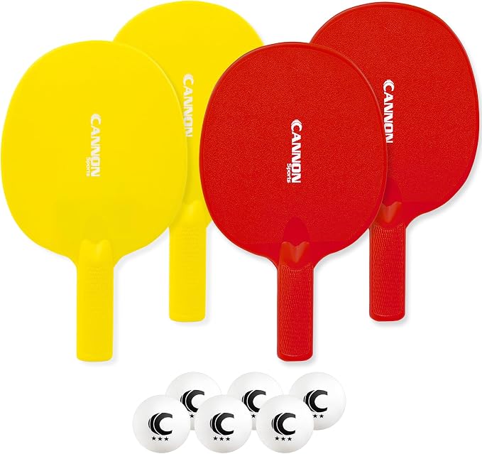Cannon Sports Unbreakable Table Tennis Paddle Set - 4 Rackets with 6 Pack of 3-Star Table Tennis Balls – Portable Set for 4 Players