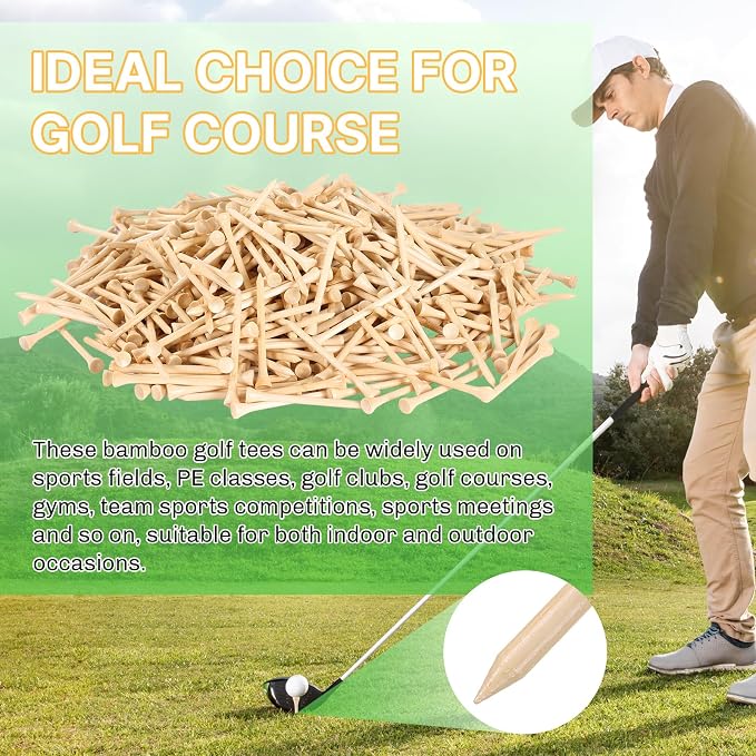 Bamboo Golf Tees 1000/500/250 PCS 2-3/4 & 3-1/4 inch Length | Bamboo Golf Tees, 7X Stronger Than Wood Golf Tees, Reduce Friction & Side Spin