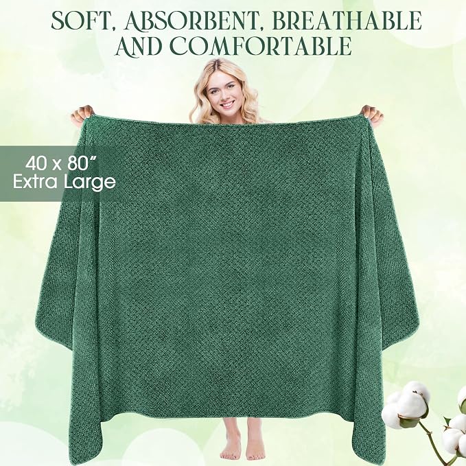 Peryiter Oversized Bath Towels Set of 6 for Adults 40x80 Inches Extra Large Bath Towel Sets Bathroom Sheets Jumbo Shower Towels Quick Dry Absorbent Soft Microfiber for Adults (Dark Green)
