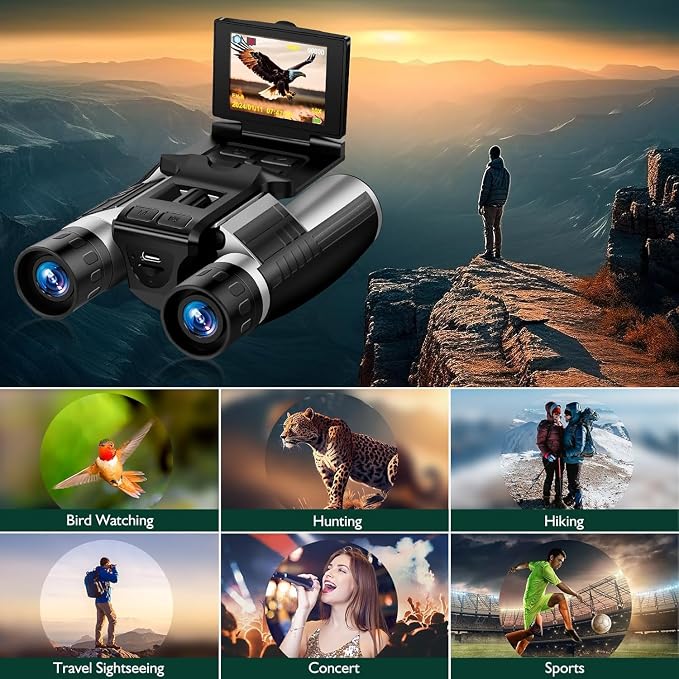 Digital Binoculars with Camera for Adult, 2.4" LCD Display 48MP Camera 2.5K Videos 8X Digital Zoom Ideal for Concerts, Bird Watching, and Outdoor Adventures with 32GB SD Card