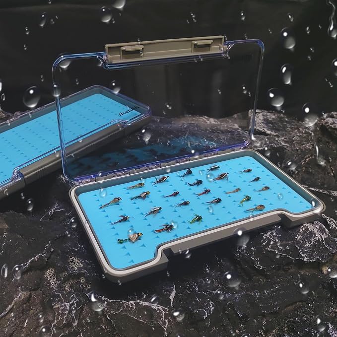 3 PC Fly Fishing Box Silicone Super Slim Waterproof Fly Fishing Tackle Trays Box Best Pocket Storage 7.36"X4.02"X0.63" (Waterproof-Blue Silicone)