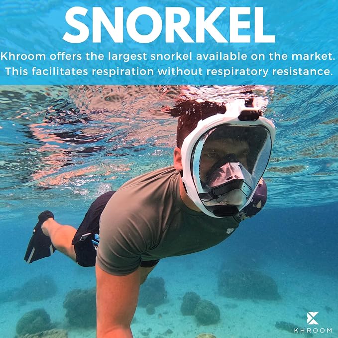 Khroom Full Face Snorkel Mask Adults | CO2-Safe Snorkeling Mask for Adults | 3X Larger Air Intake for Easy Breathing | Anti-Fog 180° View | Adult Snorkel Mask for Men & Women