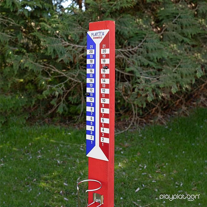 Play Platoon Cornhole Scoreboard Vertical Score Keeper Board & Accessories 4 Magnets, 4 Clothes Pin, PVC Tower Stand & Carry Bag Holder for Professional Corn Hole Bag Tournament