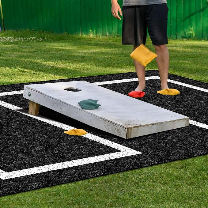 2 Packs Cornhole Mats 5 x 8 Ft Felt Prevent Slipping Cornhole Pads for Cornhole Board Pitch Pads Cornhole Board Accessories Mats on Grass Bags Clean (White Line)