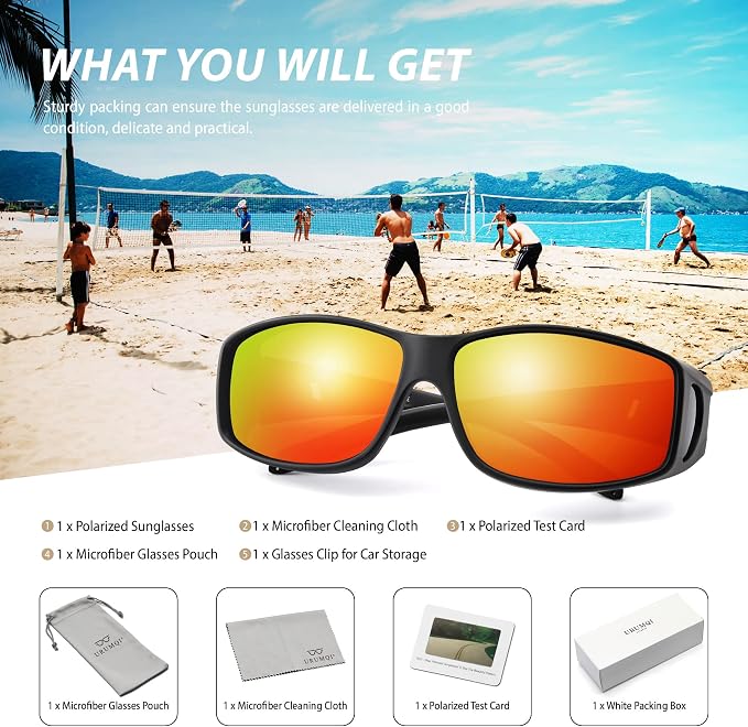 URUMQI Polarized Sunglasses Fit Over Glasses for Men Women, Wraparound Sun Glasses UV400 Protection for Driving Fishing