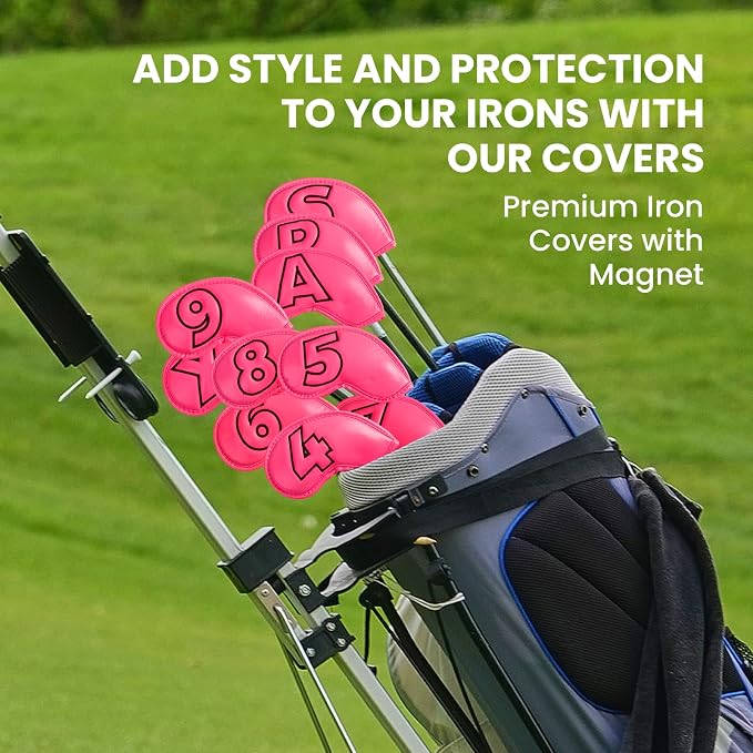 Golf Iron Covers Set Strong Magnetic Closure Value 10 Pack, Double Side Number Synthetic Leather Deluxe Club Headcover, Universal Head Cover Fit Main Irons Clubs for Women Men