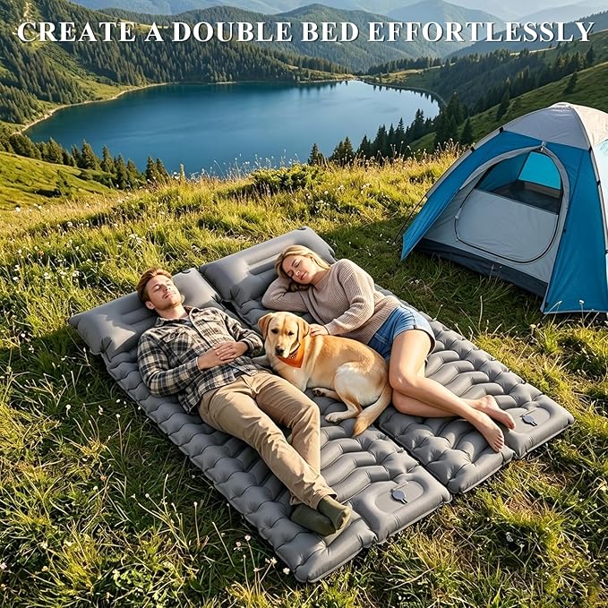 Sleeping Pad, Ultralight Inflatable Sleeping Mat with Pillow & Foot Pump, Extra Thick Compact Camping Mattress for Hiking, Backpacking & Tent Use(Gray)