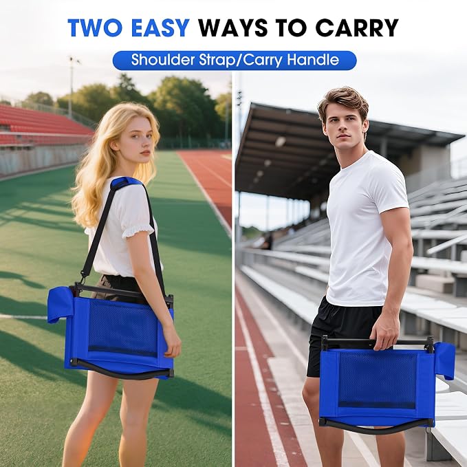 Fragess Bleacher seat, Stadium Seats with Back Support and Thick Cushion, Bleacher Chairs with Shoulder Strap and Side Pocket, Stadium Seat for Bleachers, Perfect for Sports Events(Blue)