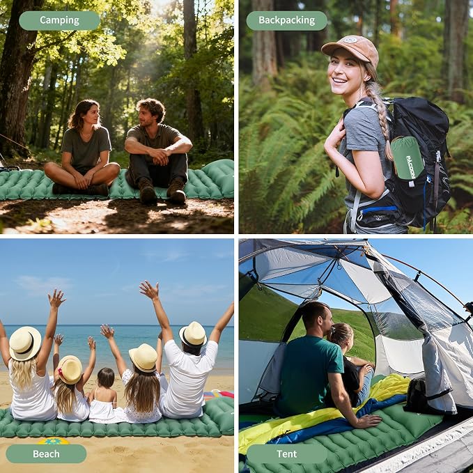 Camping Sleeping Pad, Connectable Design for Double Mat, Ultralight Inflatable Sleeping Mat with Pillow, Built-in Foot Pump, Portable Camping Air Mattress for Backpacking Hiking Tent (Green)