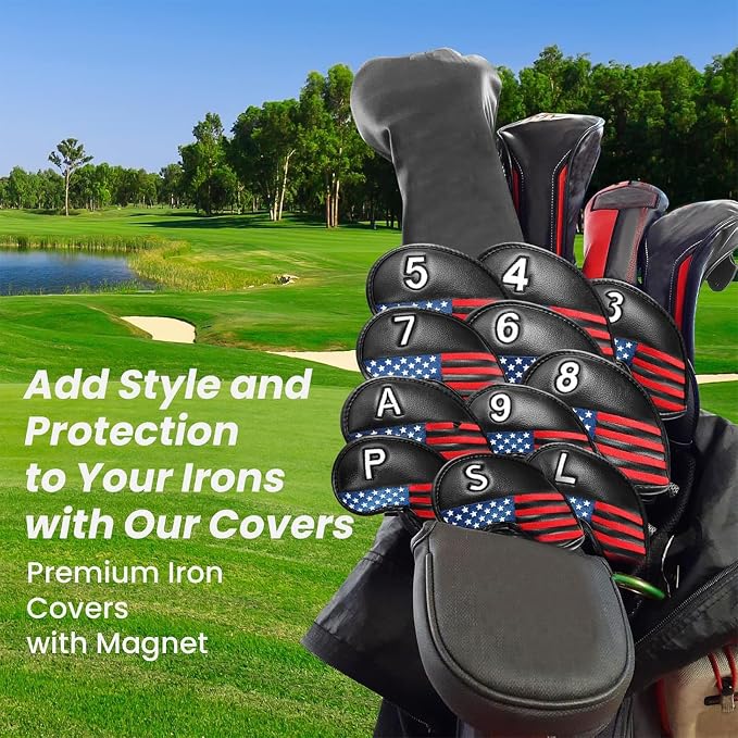FINGER TEN Magnetic Golf Iron Headcovers Value 11 Pack, Durable PU Leather with Embroidered Numbers for Easy Identification, Multiple Colors Available Fits Most Iron Clubs