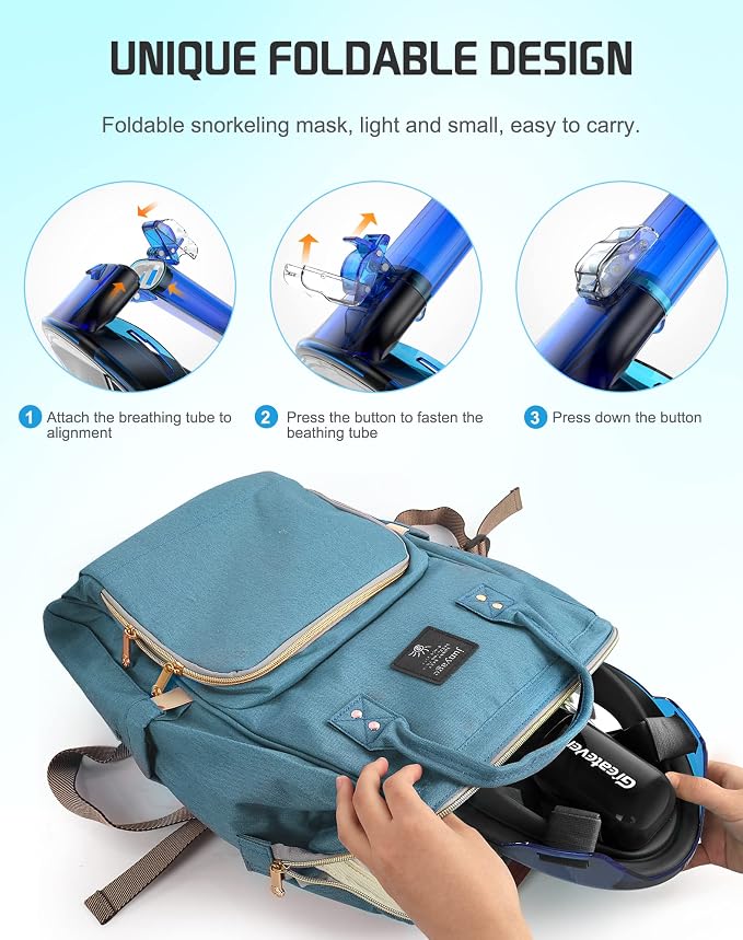 Greatever Full Face Snorkel Mask, Snorkeling Gear for Adults with Latest Dry Top Breathing System and Detachable Camera Mount, Foldable Snorkel Mask Adult, Snorkels Anti-Fog & Anti-Leak