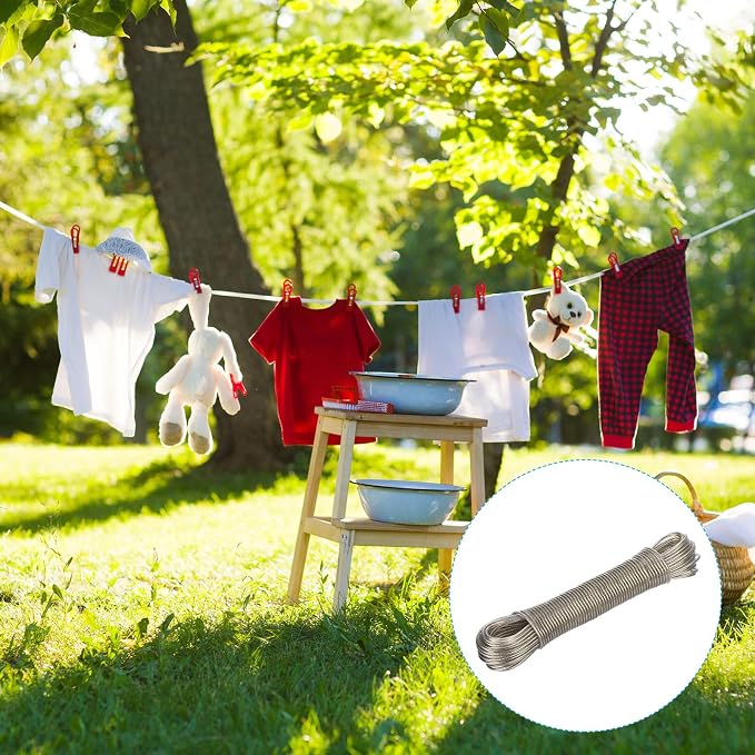 PATIKIL Plastic Coated Clothesline, 2 Pack 1/8 Inch x 66 FT Extra Strong Steel Core Clothes Lines Wire for Drying Clothes, Outside Hanging, Clear
