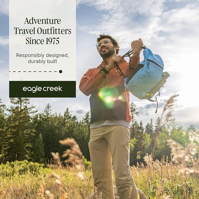 eagle creek Packable Backpack - Compact Multipurpose Water Resistant Backpack with Breathable Mesh Shoulder Straps - Perfect for Beach Days, Sports, Hiking & Travel - Blue Dawn