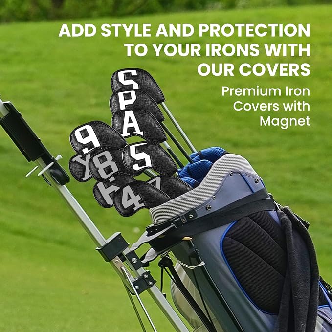 Golf Iron Covers Set Strong Magnetic Closure Value 10 Pack, Double Side Number Synthetic Leather Deluxe Club Headcover, Universal Head Cover Fit Main Irons Clubs for Women Men