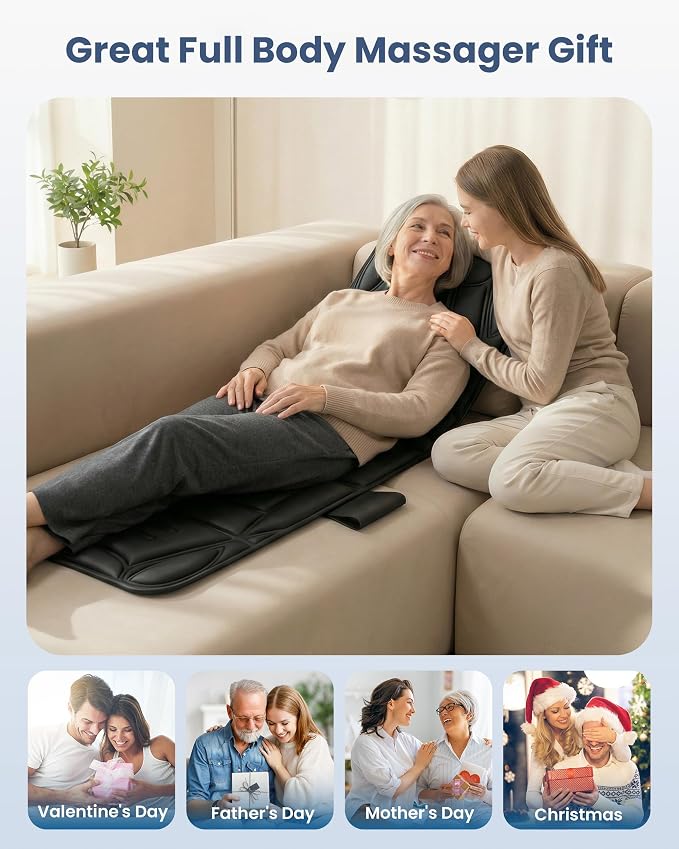 COMFIER Full Body Massage Mat Pad, Heating Vibrating Massage Chair Pad with 10 Vibration Motors, 5 Massage Modes and Auto Shut Off, Gift for Men Women