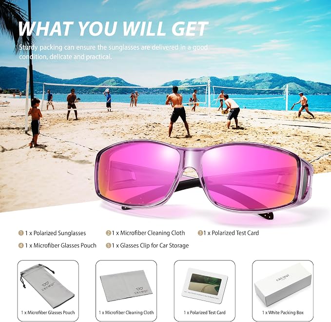 URUMQI Polarized Sunglasses Fit Over Glasses for Men Women, Wraparound Sun Glasses UV400 Protection for Driving Fishing