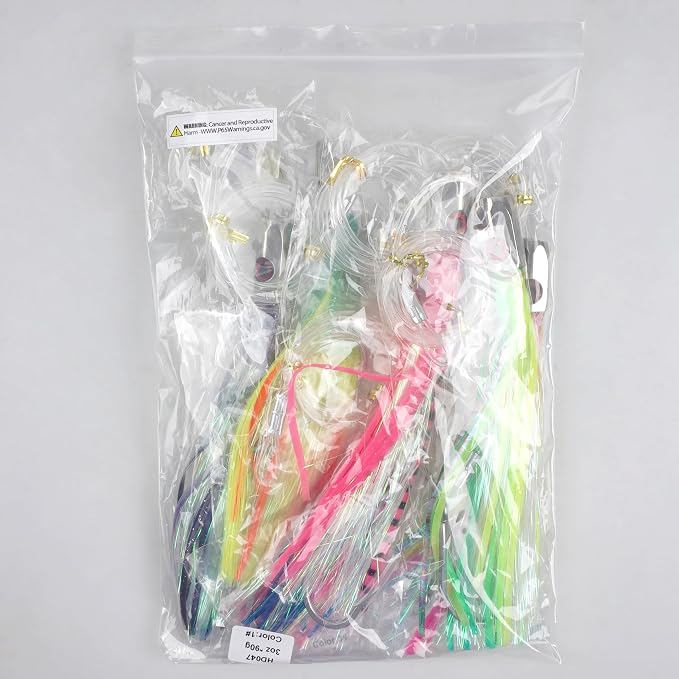 Trolling Lures Saltwater for Tuna Mahi Marlin Wahoo Dolphin Shark Offshore Trolling Baits with Squid Skirt Big Game Fishing Lures Deep Sea Squid Skirts Rig 6/9 inch