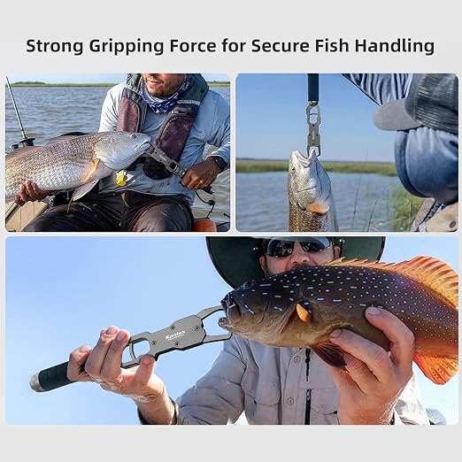 11.6" Fish Lip Gripper, Aluminum Alloy Fish Grabber with 40lb Scale, 360° Swivel Handle, Corrosion-Resistant for Saltwater & Freshwater (Gray)