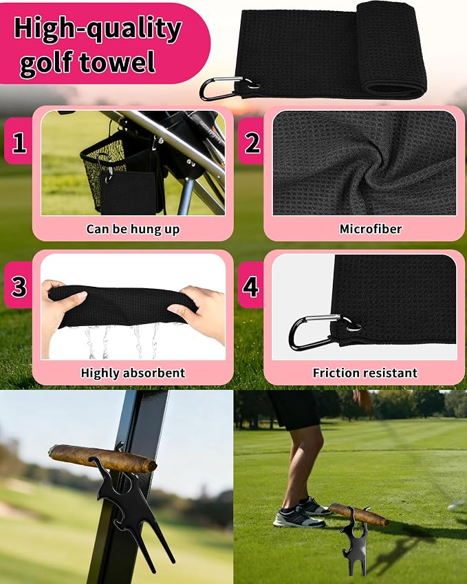 Golf Essentials Kit | Must Have Golf Accessories - Golf Water Brush, Golf Towel, Golf Club Brush, Golf Ball Marker, Divot Repair Tool