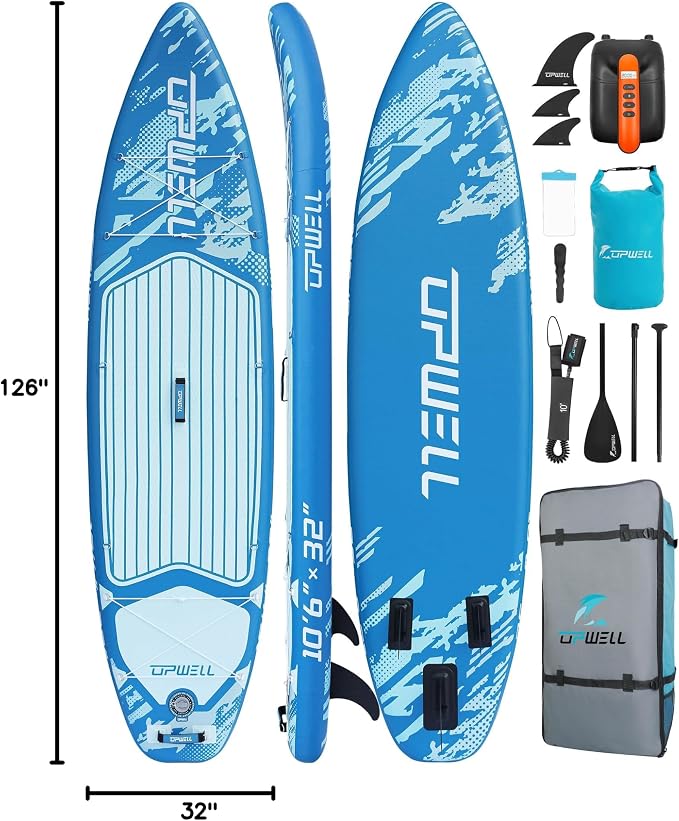 UPWELL 10'6"/11'/11'6" Inflatable Paddle Board, Stand Up Paddlboard for Youth & Adults, Stable Design, Premium SUP Accessories, Backpack, Leash, Hand Pump, Fins