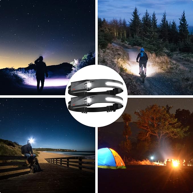Aikertec Rechargeable Headlamp 6 PCS, 230°Beam Headlamp for Adults, 6 Mode Camping & Spotlight, Motion Sensor, Lightweight Headlights Flashlight