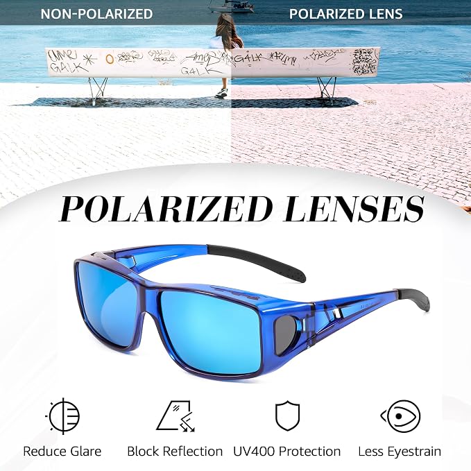 LVIOE Over Glasses Sunglasses Wrap Around Polarized Sunglasses for Men Women Fit Over Prescription Glasses with UV Protection