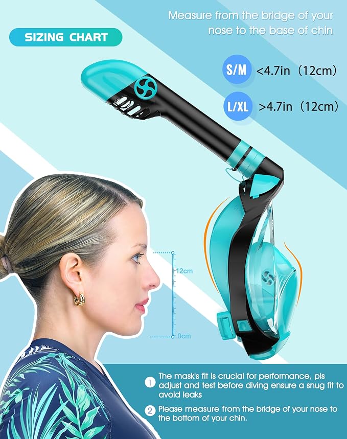 Full Face Snorkel Mask for Adults, 180° Panoramic Anti-Fog Snorkeling Gear with Dry Top System & Camera Mount, Foldable Anti-Leak Design for Travel, Swimming & Ocean Snorkeling