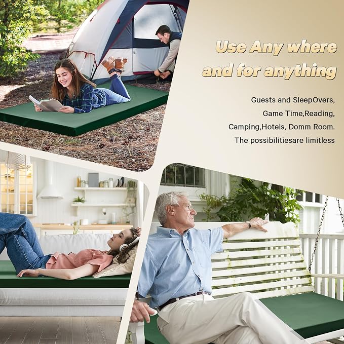 CYMULA Camping Cot Pad 2 Inch Memory Foam, Camping Pad for Folding Cot and Foldable Cot, Portable Roll Up Camp Gear for Car Camping Travel Tent, Non-Slip Waterproof Bottom, Removable Cover, Pad Only