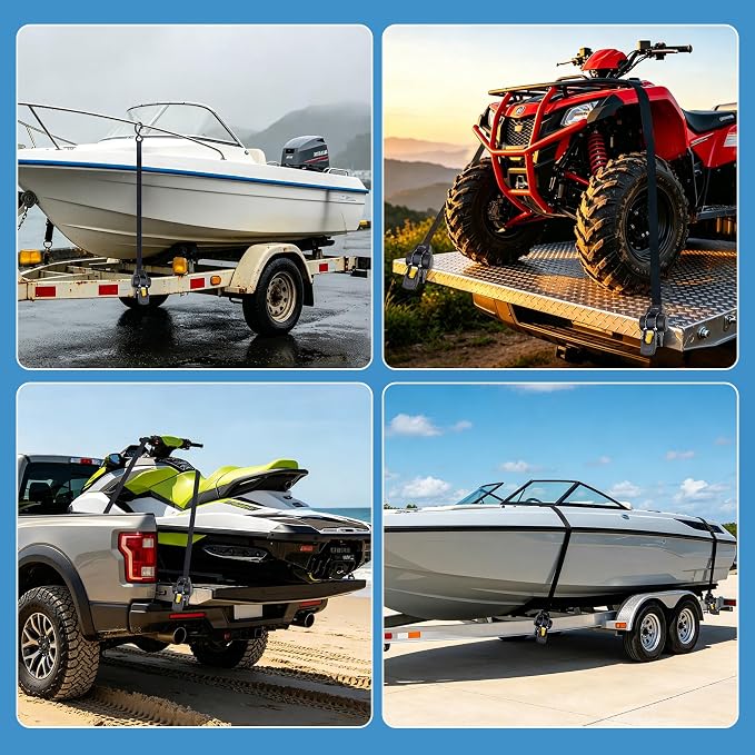 Bolt on Ratchet Straps 1INx5FT Auto Retractable Ratchet Tie Downs to Trailer Mountable Transom Straps for Boat, Jet Ski, RZR, ATV