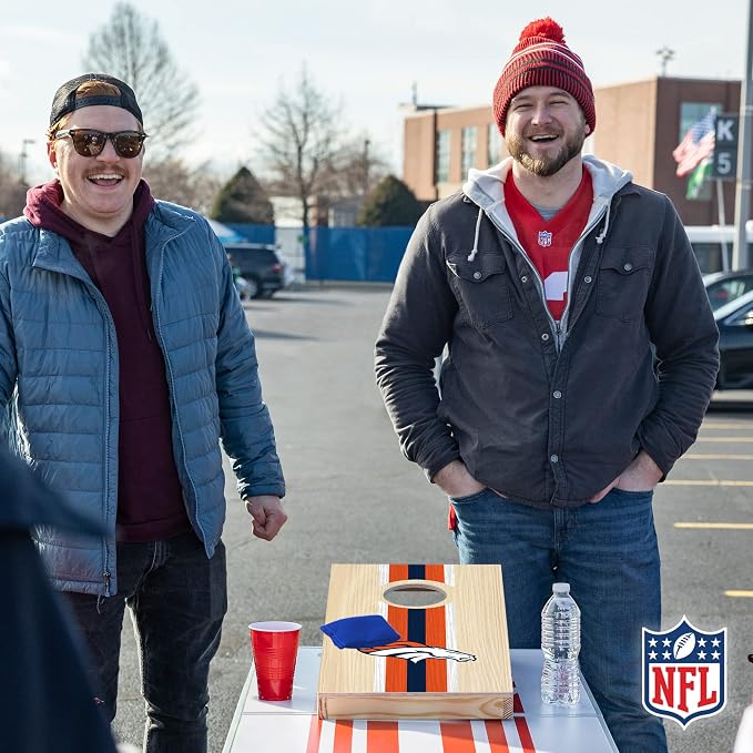 NFL Football Portable Size 1' x 2' Solid Wood Cornhole Set with Direct Print HD Team Graphics – Travel Size