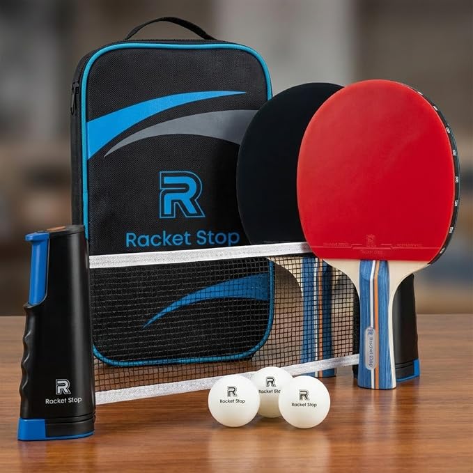 Velocity Table Tennis Paddle Set – 2 Ping Pong Rackets with ITTF-Approved Rubber, Retractable Net System, 3-Star Balls & Carry Case for Indoor & Outdoor Games and Travel Play