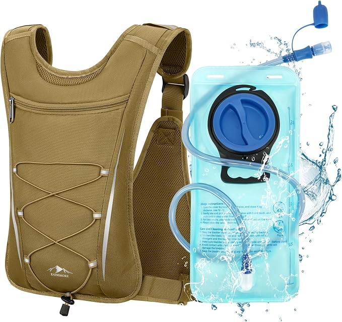 RAINSMORE Hydration Backpack with 2L Water Bladder, Lightweight Running Vest for Men Women, Adjustable Water Chest Pack for Hiking, Cycling, Marathon