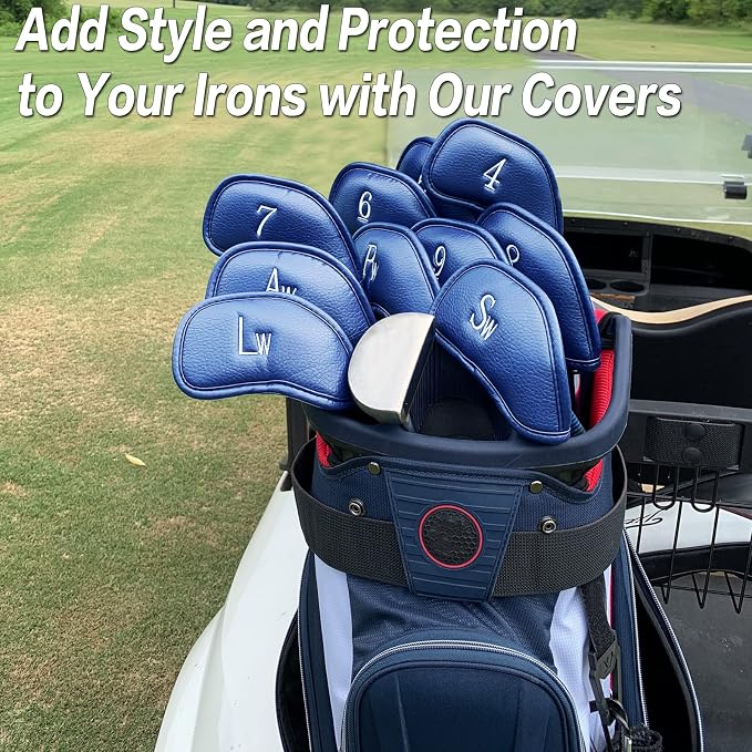 FINGER TEN Premium Synthetic Leather Stylish Iron & Wedge Golf Head Covers Value 12 Piece Set, Embroidered Labels & Fits Most Clubs Gift Set, Travel Protection Accessories