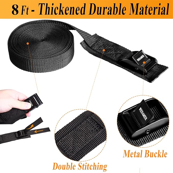 WEDAMER 2 Pack Kayak Tie Down Straps 8ft Heavy Duty Cam Buckle Tie Downs Adjustable Kayak Strap for Trucks Motorcycles Boat RV - Ratchet Lashing Straps for Roof Rack Trailer Cargo Securement (1"x8ft)