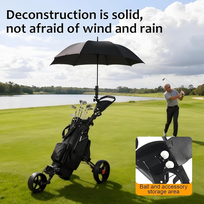 3 Wheel 360 Rotating Front Wheel Golf Push Cart Lightweight and Foldable Walking Golf Cart Umbrella Holder Included (3 Wheel)