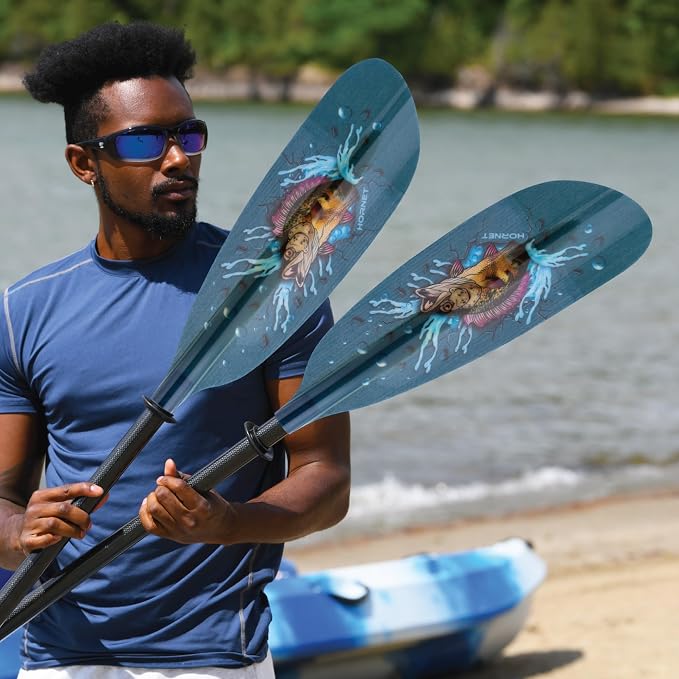 Hornet Watersports Fiberglass Kayak Paddle for Adults- Ideal for Touring, Fishing and Boating- 90.5 inches / 230CM Adjustable with Carbon Fiber Shaft- Kayak Oars Kayaking Equipment